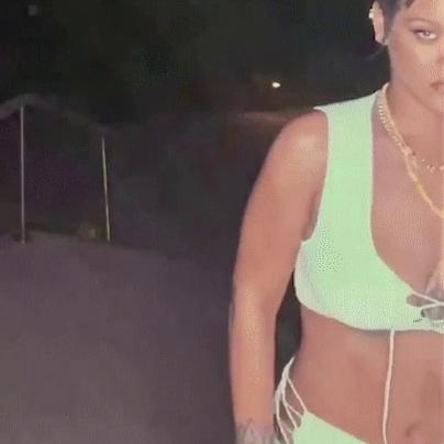 Rihanna Displays Her Tits and Butt in Green Lingerie (14 Pics + GIFs & Video)